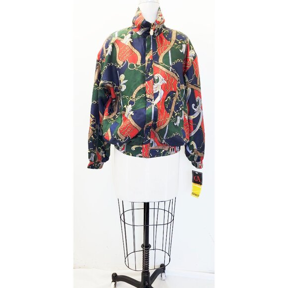 Coaco Womens Vintage New Old Stock Scarf Print Silk Bomber Jacket M/L NWT - Picture 4 of 15